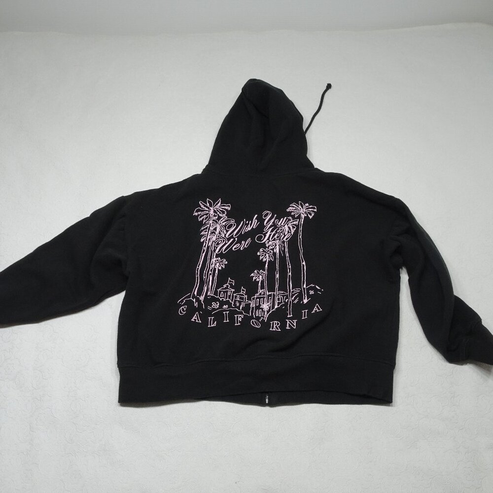 PINK Victorias Secret Size M Black Pink Palm Trees Sweater Hoodie
